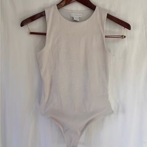 House of Harlow 1960 Sleek Ribbed Bodysuit Sleeveless Thong White | Size XS |